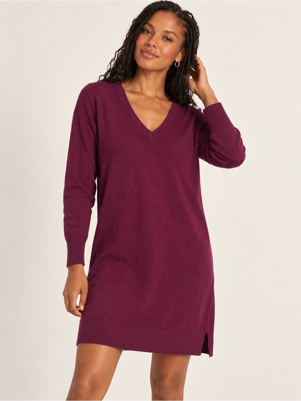 Boden V-Neck Long Sleeve Sweater Dress Plum- NWOT Sz US 4